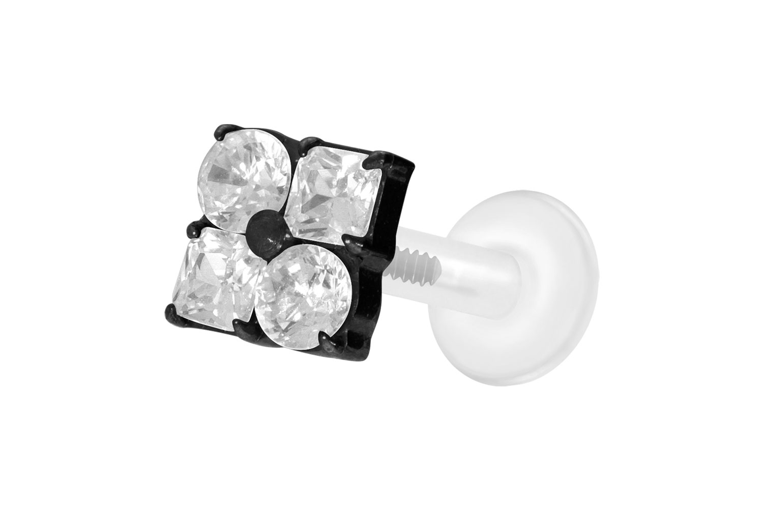 PTFE Labret Piercing mit Innengewinde + Titan-Aufsatz KRISTALLBLUME